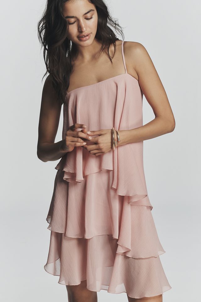 Tiered Floaty Dress by Anthropologie in Pink, Size: Small