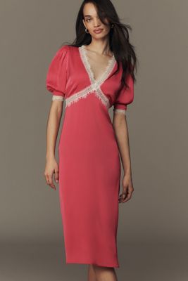 Ronny Kobo Holiday V-Neck Lace-Trim Midi Dress | Anthropologie