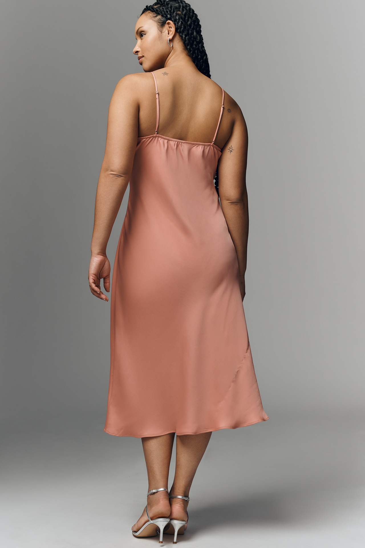 By Anthropologie Satin Keyhole Midi Slip Dress