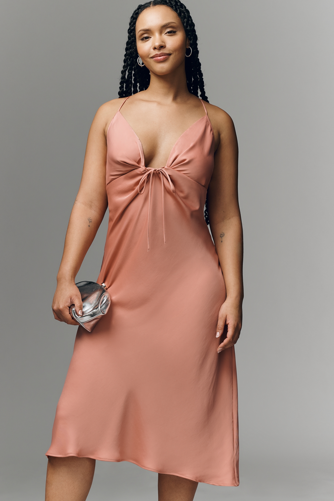 By Anthropologie Satin Keyhole Midi Slip Dress