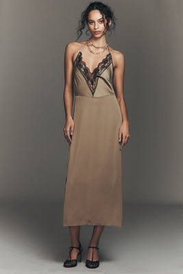 By Anthropologie Lace Halter Midi Slip Dress