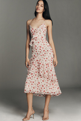 By Anthropologie Sleeveless Ruffled Chiffon Midi Dress