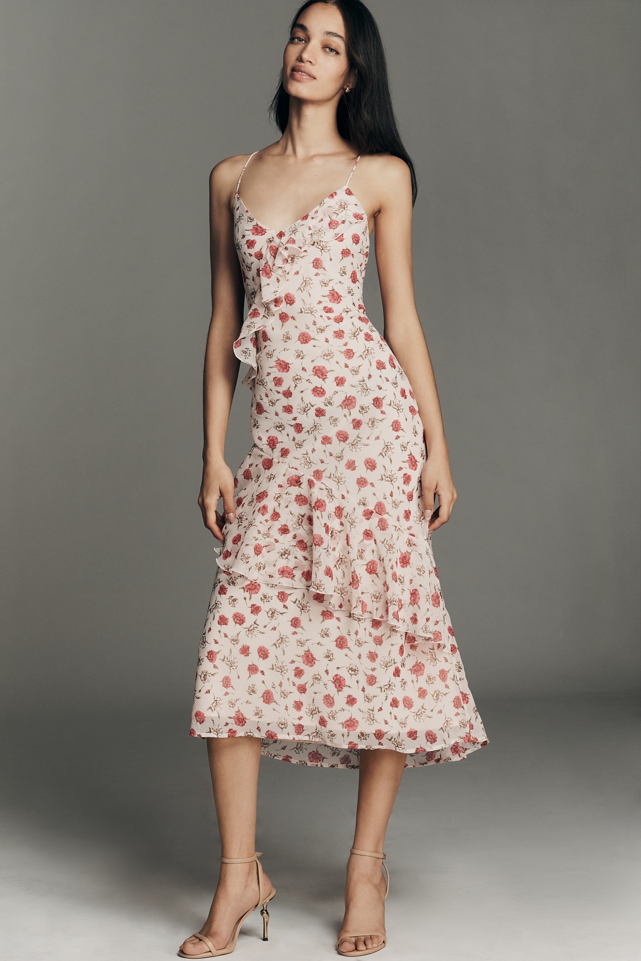 By Anthropologie Sleeveless Ruffled Chiffon Midi Dress