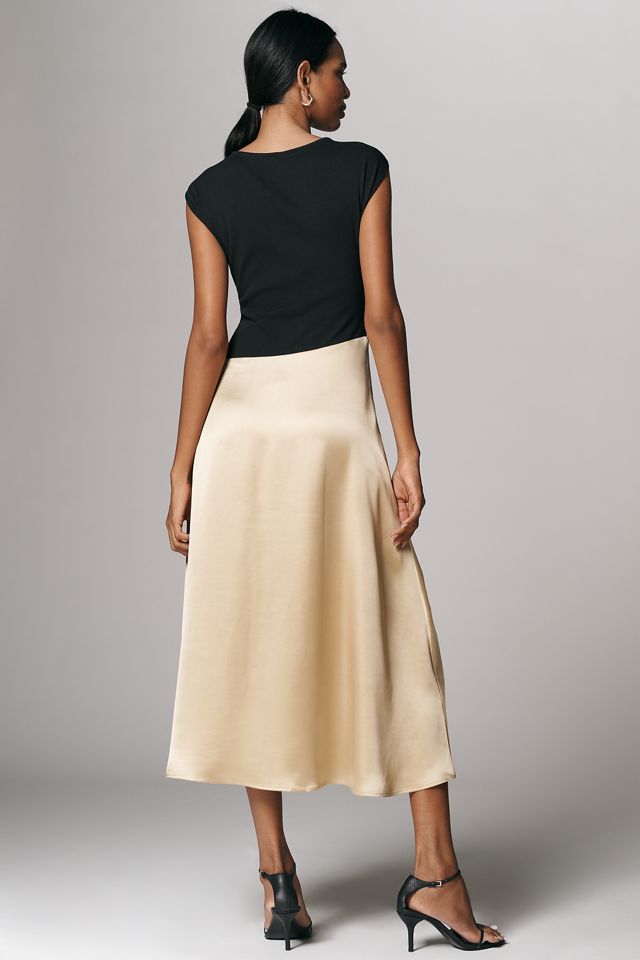 Maeve Cap-Sleeve Asymmetric Twofer Midi Dress #1