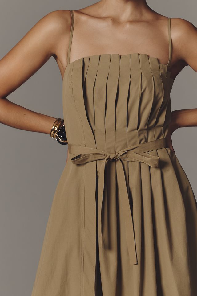 open lace back dress By Anthropologie Sleeveless Pleated Satin Midi Dress main image 0
