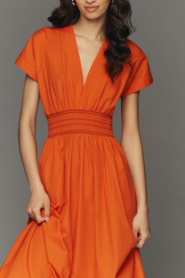 By Anthropologie Smocked Cotton Poplin Midi Dress #1