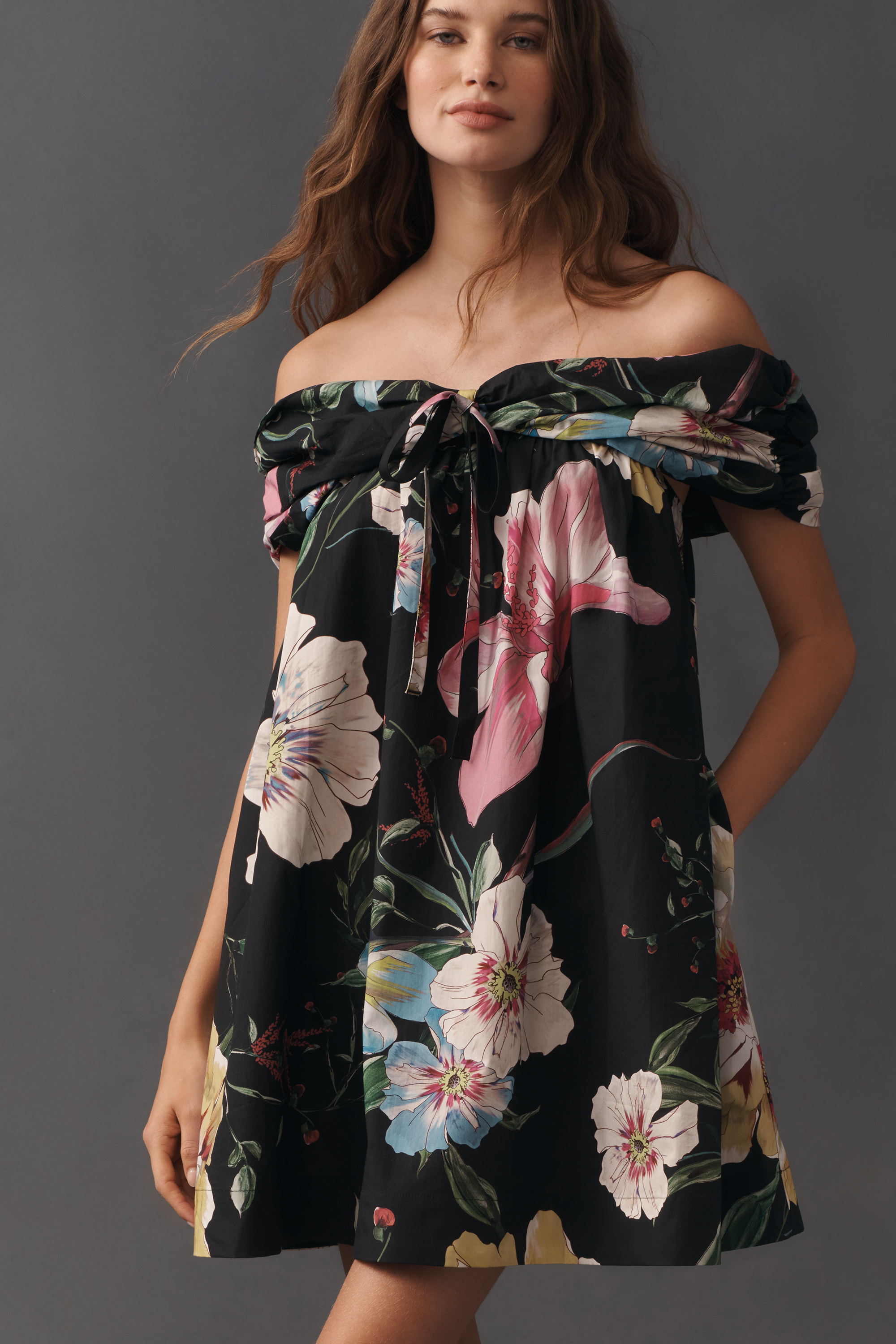 Cotton Off-Shoulder Printed Mini Dress — Image 4