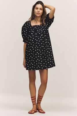 Maeve Square-Neck Puff-Sleeve Mini Dress 