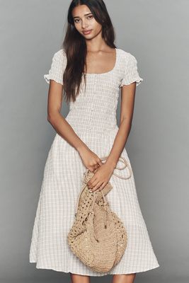 By Anthropologie Short-Sleeve Smocked Midi Dress