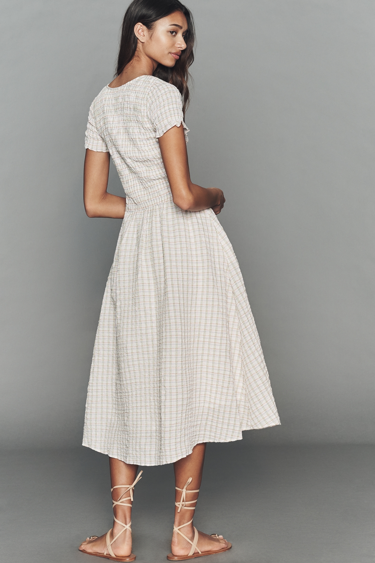 By Anthropologie Short-Sleeve Smocked Midi Dress