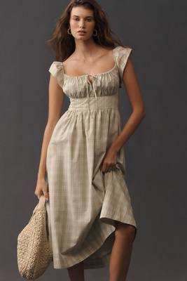 By Anthropologie Flutter-Sleeve Square-Neck Midi Dress