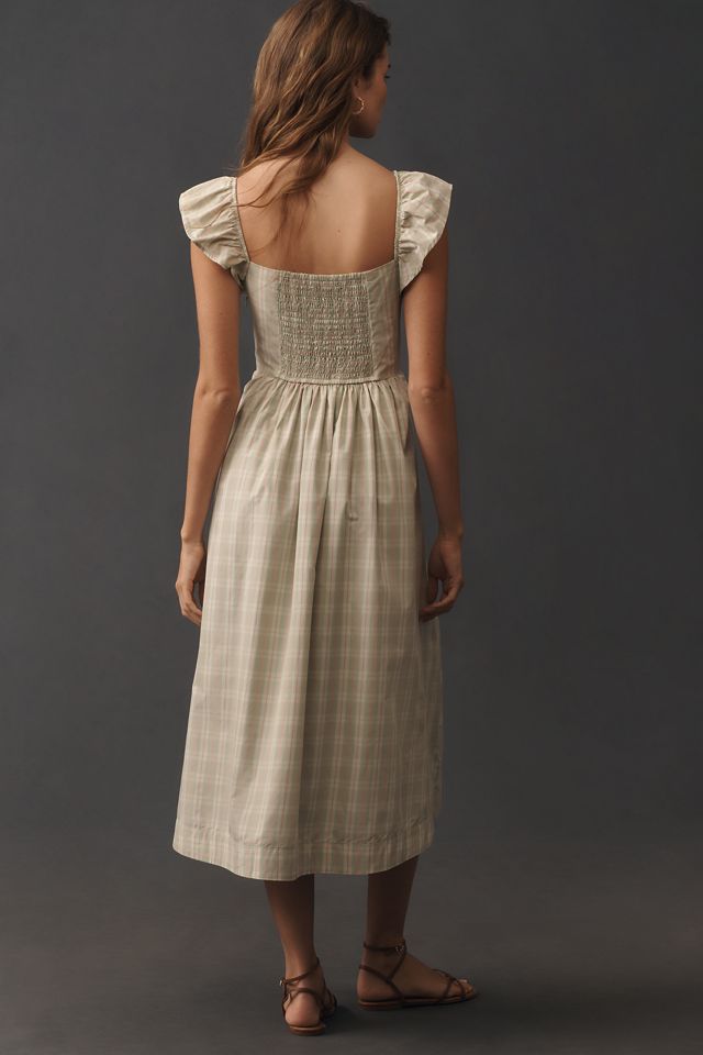By Anthropologie Flutter-Sleeve Square-Neck Midi Dress #1
