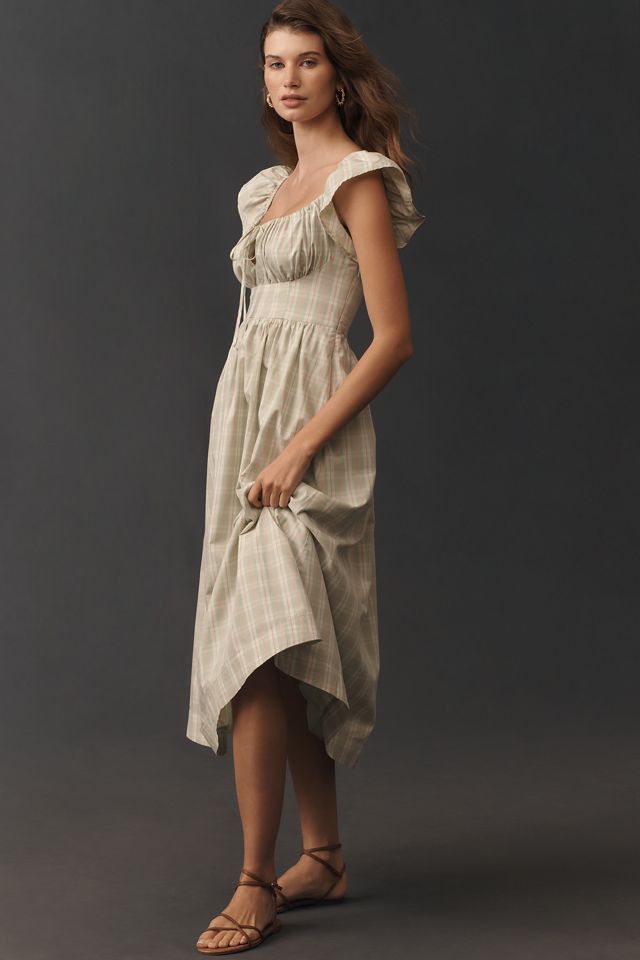 By Anthropologie Flutter-Sleeve Square-Neck Midi Dress #3