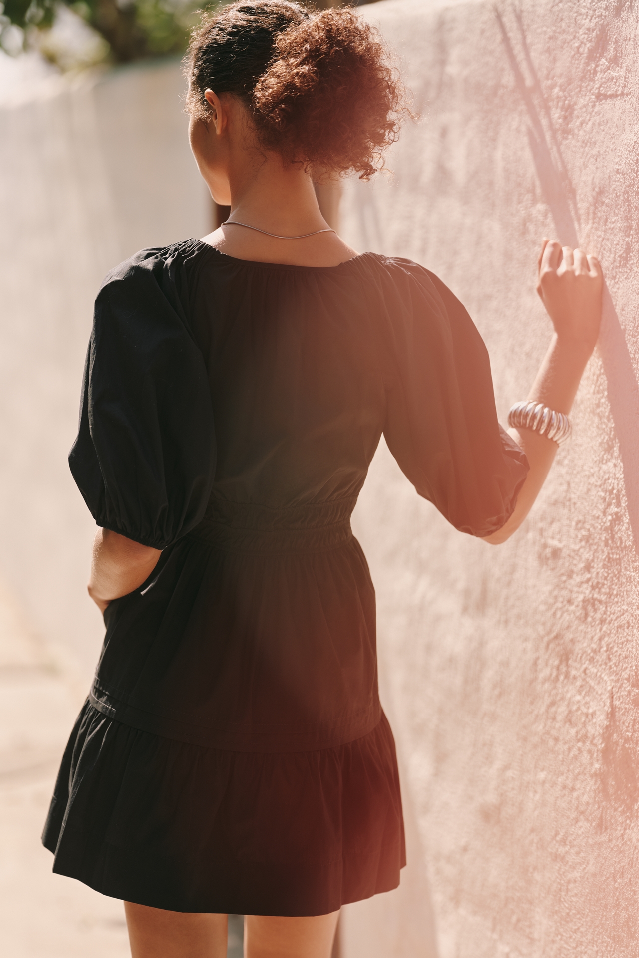 Maeve 100% Cotton Puff-Sleeve Smocked A-Line Mini Dress