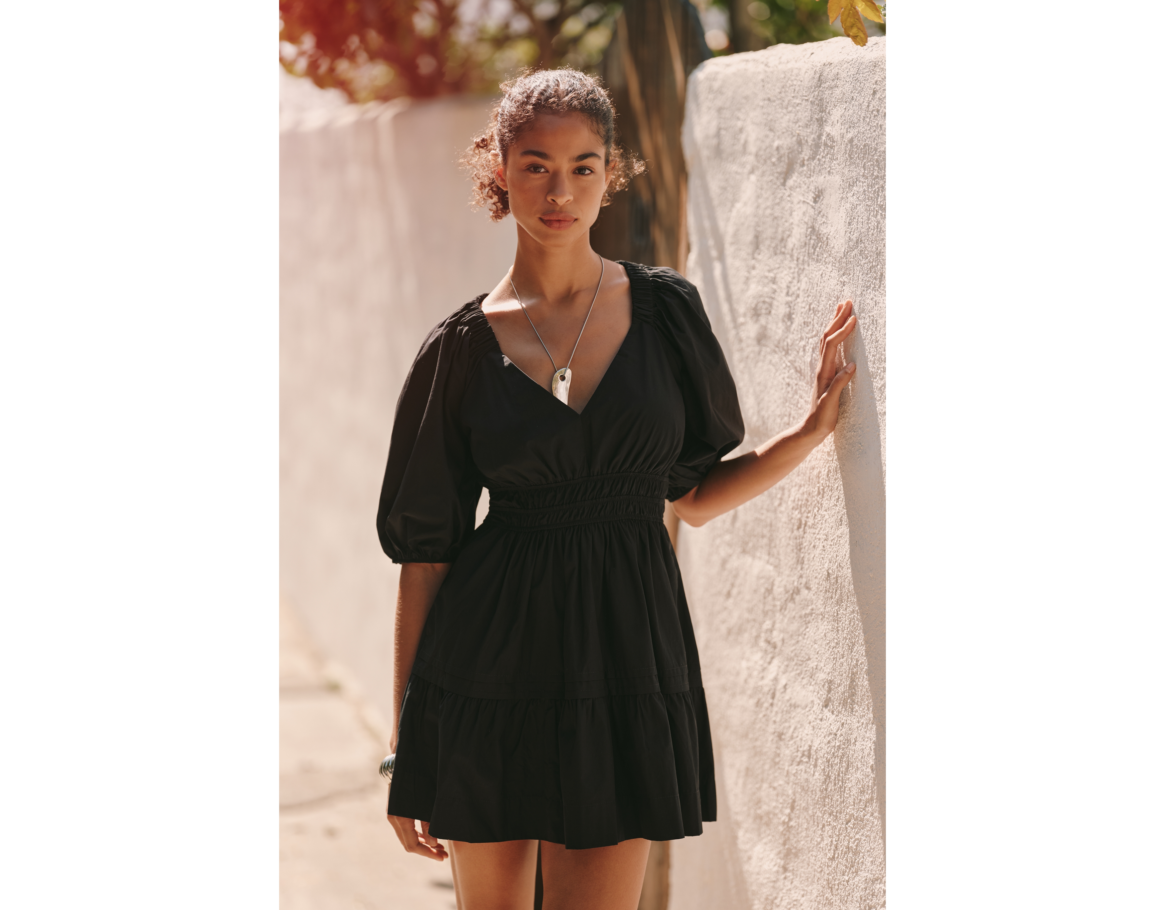 Maeve 100% Cotton Puff-Sleeve Smocked A-Line Mini Dress