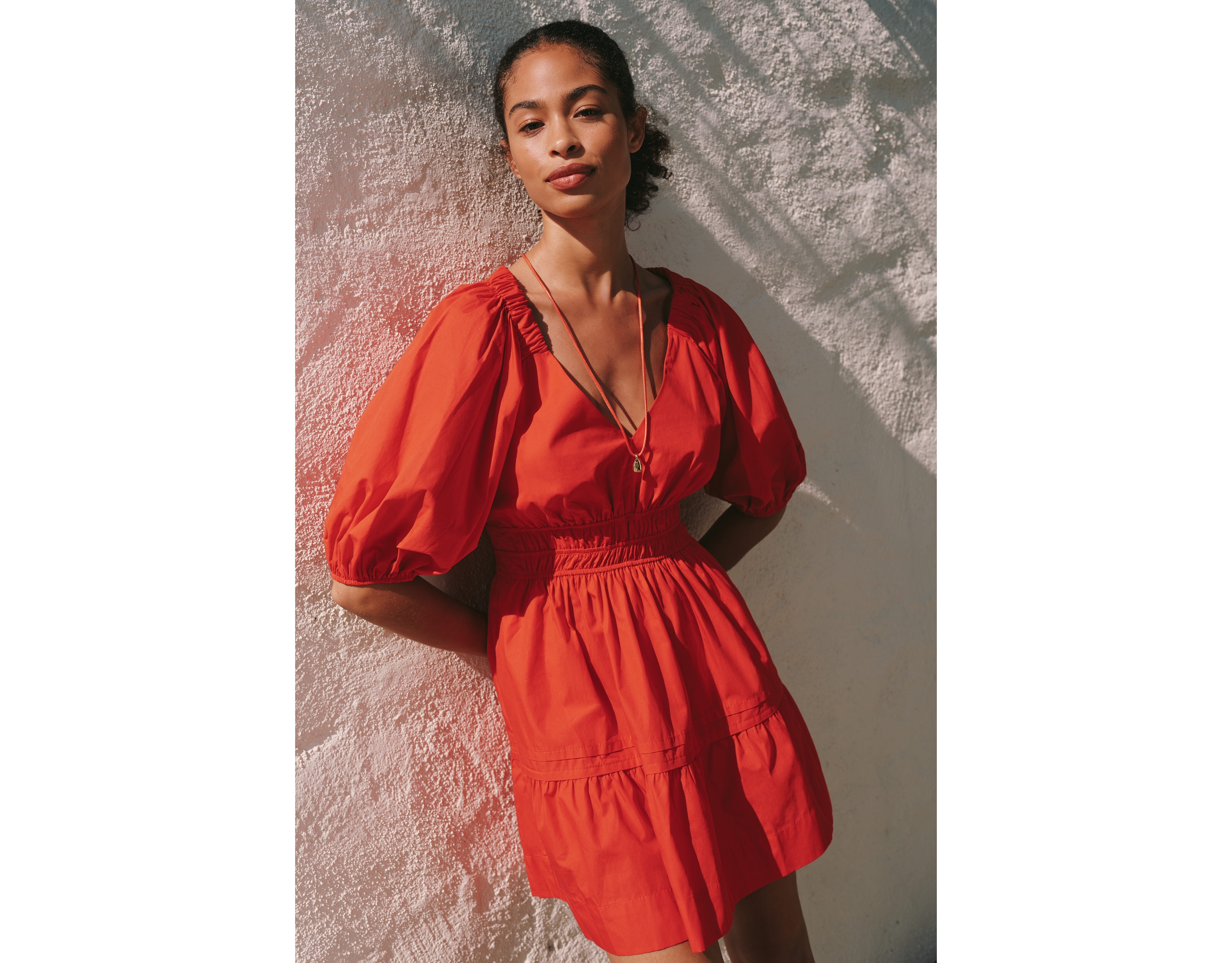 Maeve 100% Cotton Puff-Sleeve Smocked A-Line Mini Dress