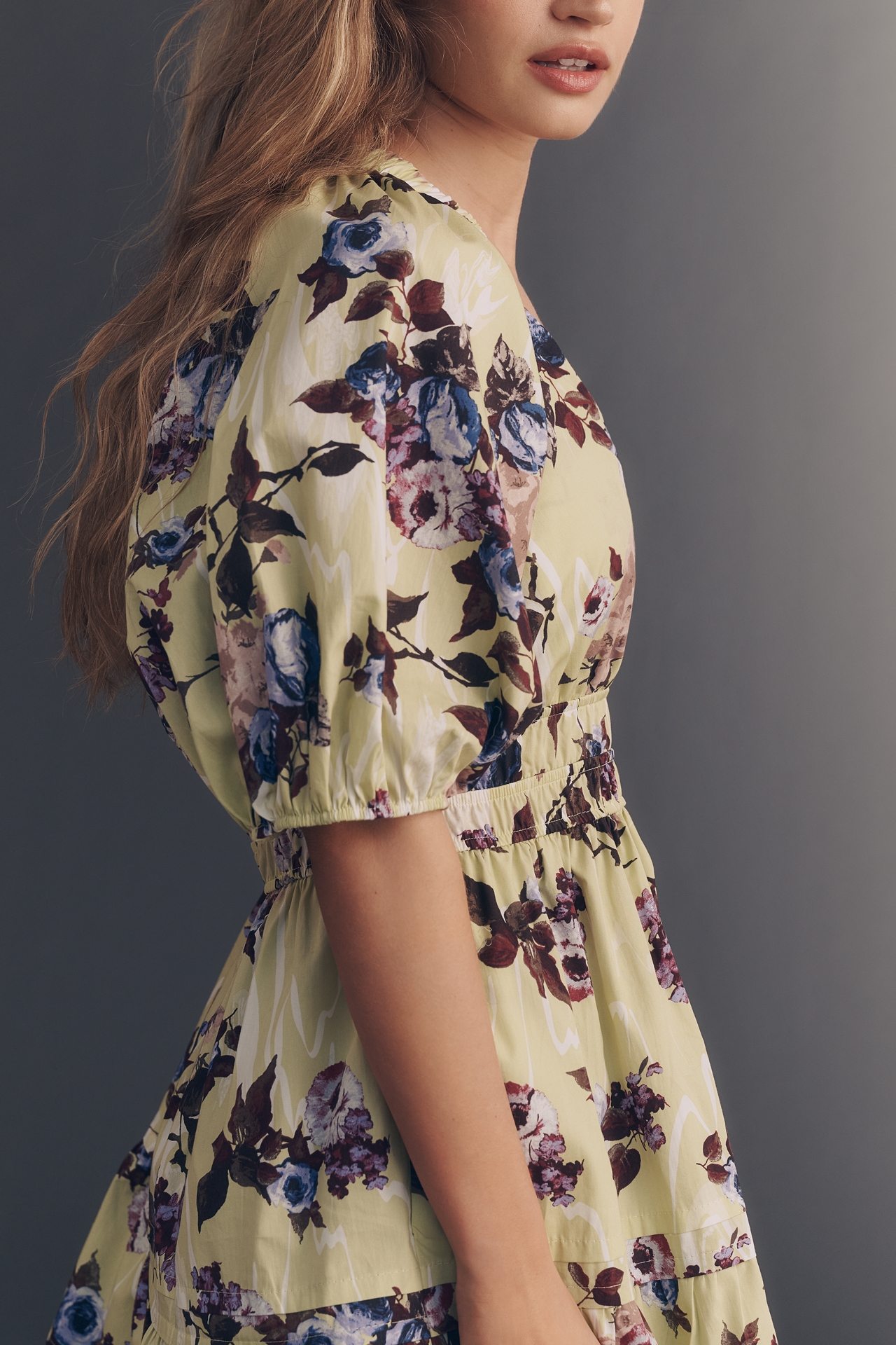 Maeve 100% Cotton Puff-Sleeve Smocked A-Line Mini Dress