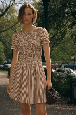 Maeve Margie Smocked Stripe Mini Dress