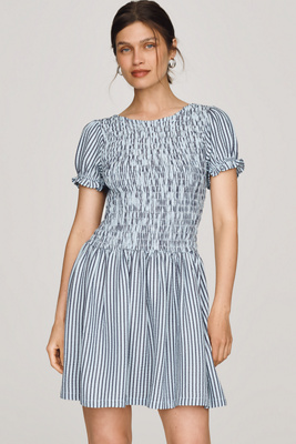 anthropologie blue mini dress Anthropologie Short-Sleeve Plunge Mini Dress In Blue Stripe - 62% Off
