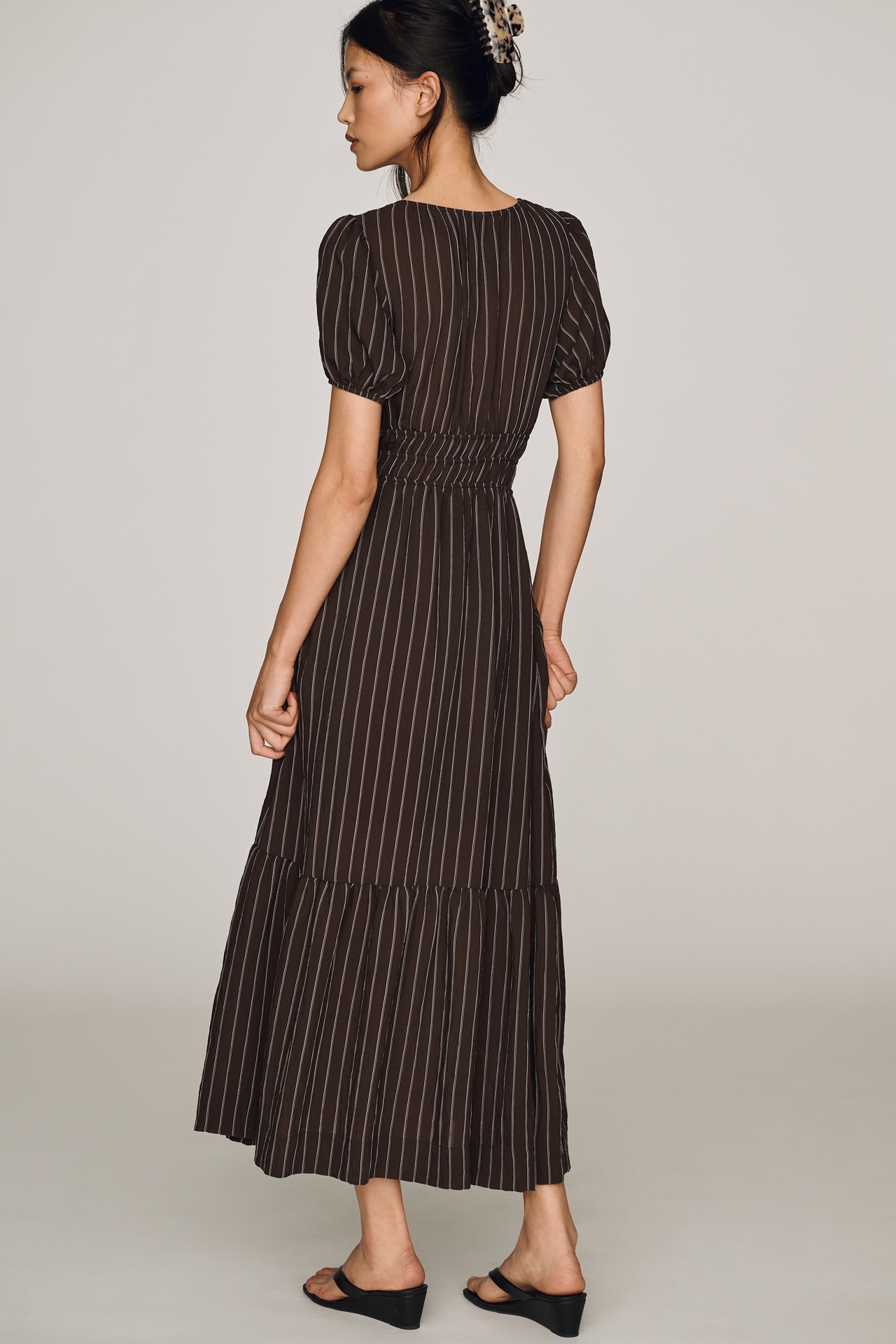 By Anthropologie Puff Sleeve Waisted Maxi Dress