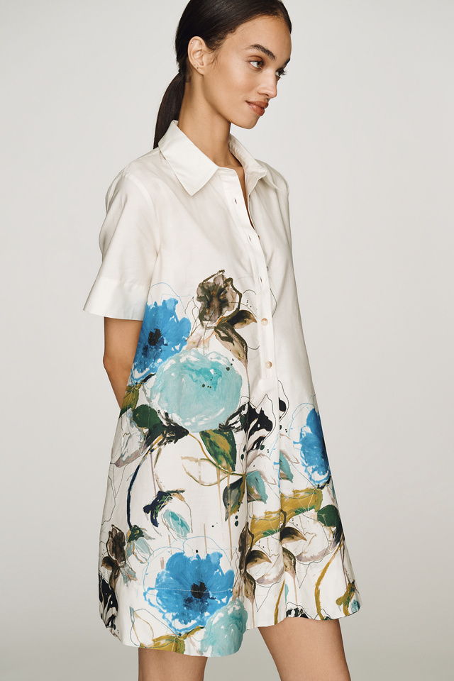 By Anthropologie Pollie 100% Cotton Swing Dress by Leigh Viner