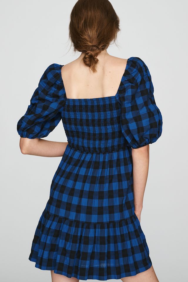 Somerset Puff-Sleeve Plaid Mini Dress #1