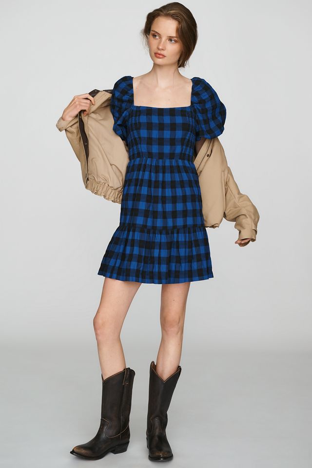 Somerset Puff-Sleeve Plaid Mini Dress #3