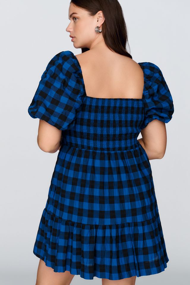 Somerset Puff-Sleeve Plaid Mini Dress #5