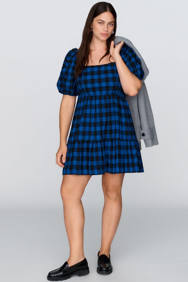 Somerset Puff-Sleeve Plaid Mini Dress #6