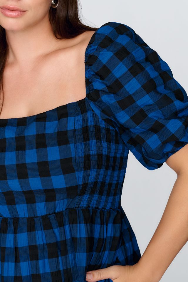 Somerset Puff-Sleeve Plaid Mini Dress #7