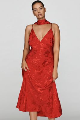 Maeve Clara Scarf-Neck Jacquard Midi Dress
