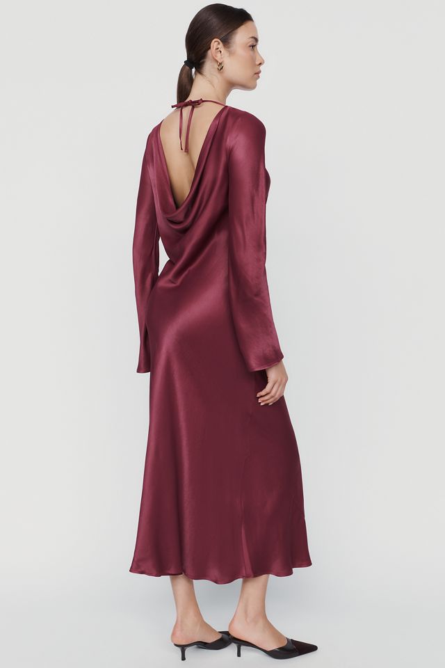 By Anthropologie Satin Cowl Back Midi Dress #1