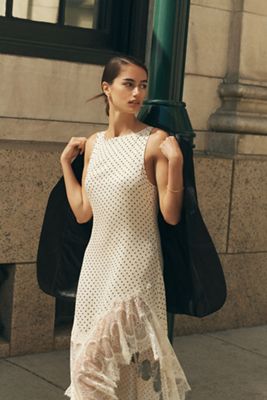 BHLDN Appliqué Square-Neck Fit & Flare Midi Dress