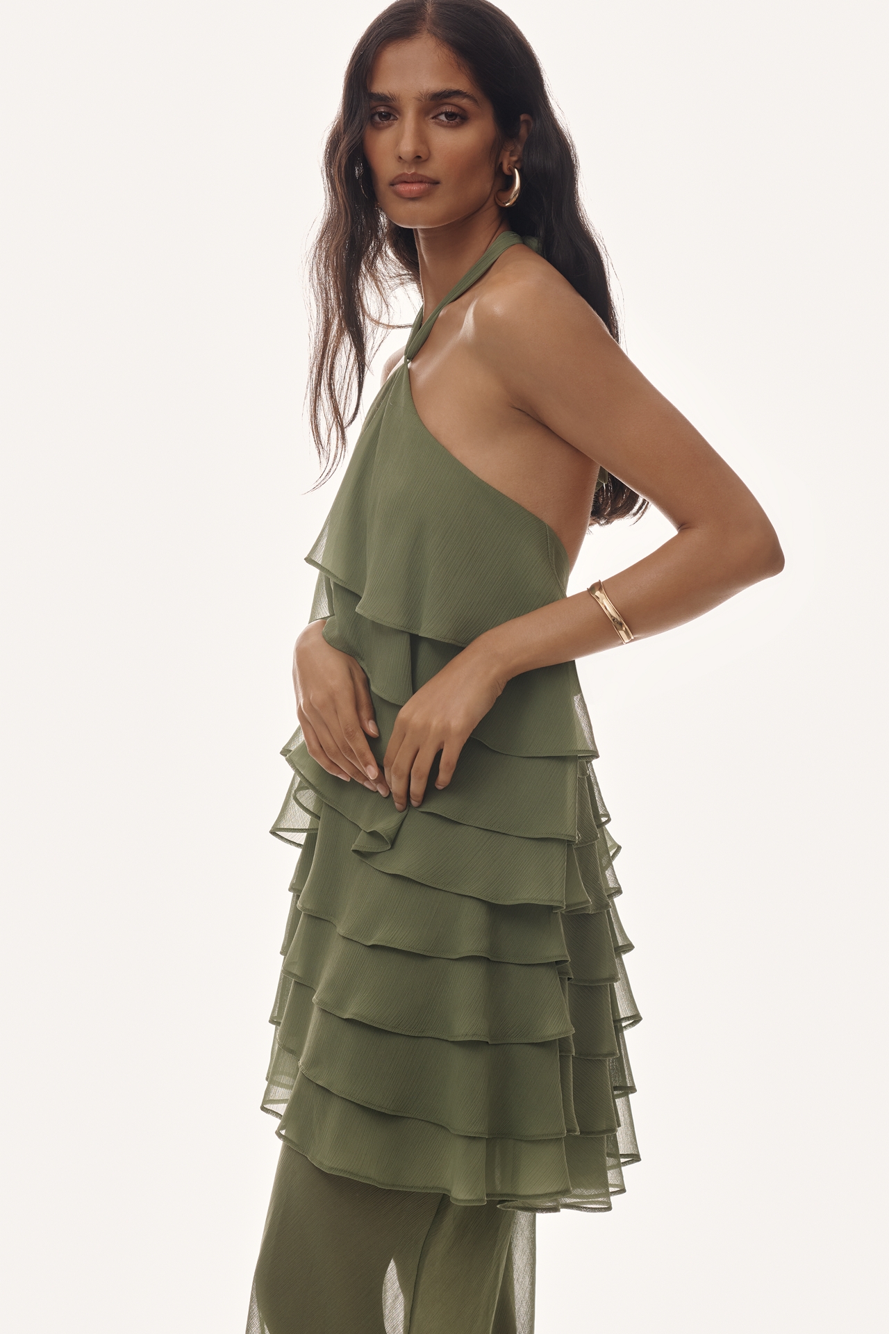 THIRD FORM Gaia Sheer Ruffle Halter Dress