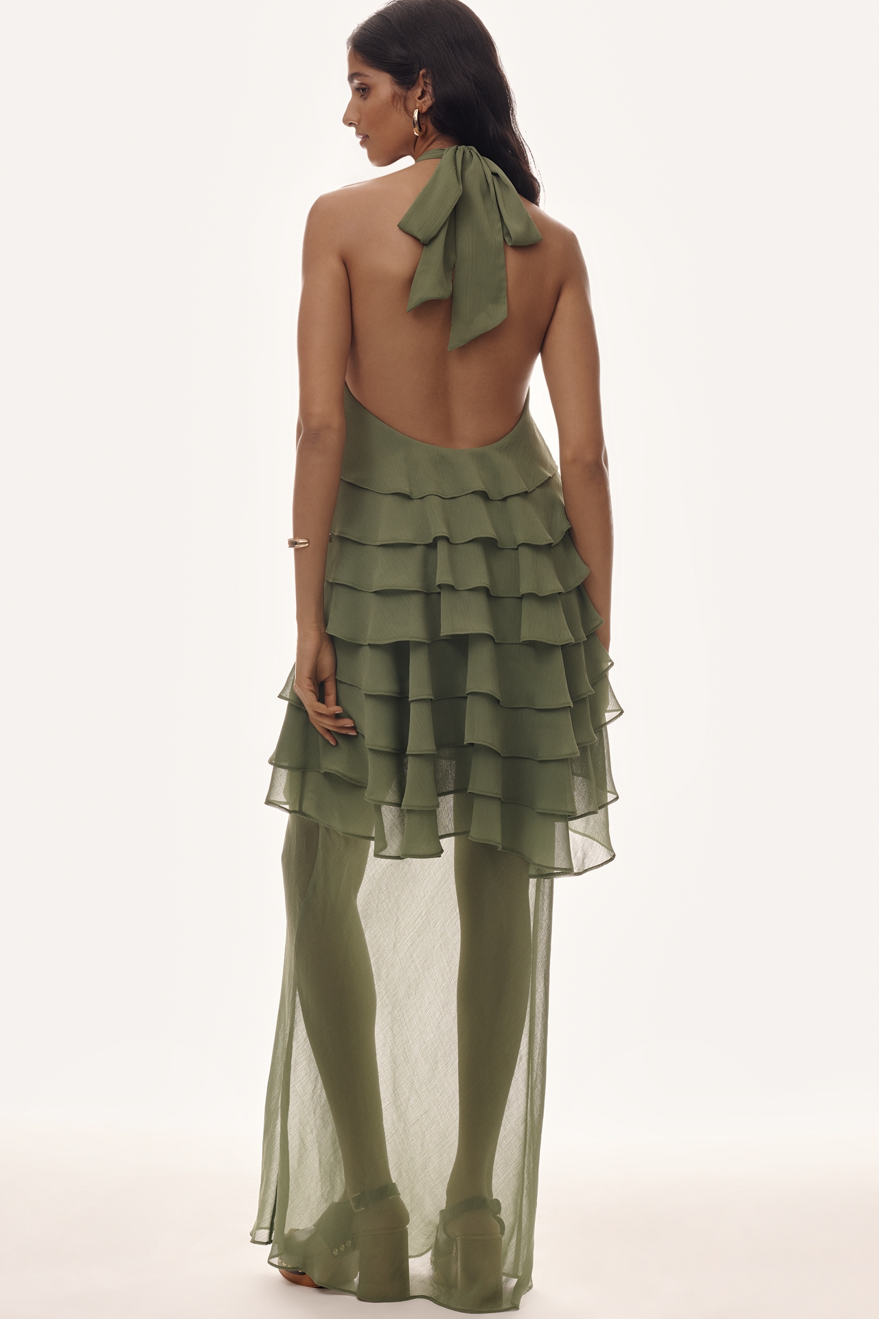 THIRD FORM Gaia Sheer Ruffle Halter Dress