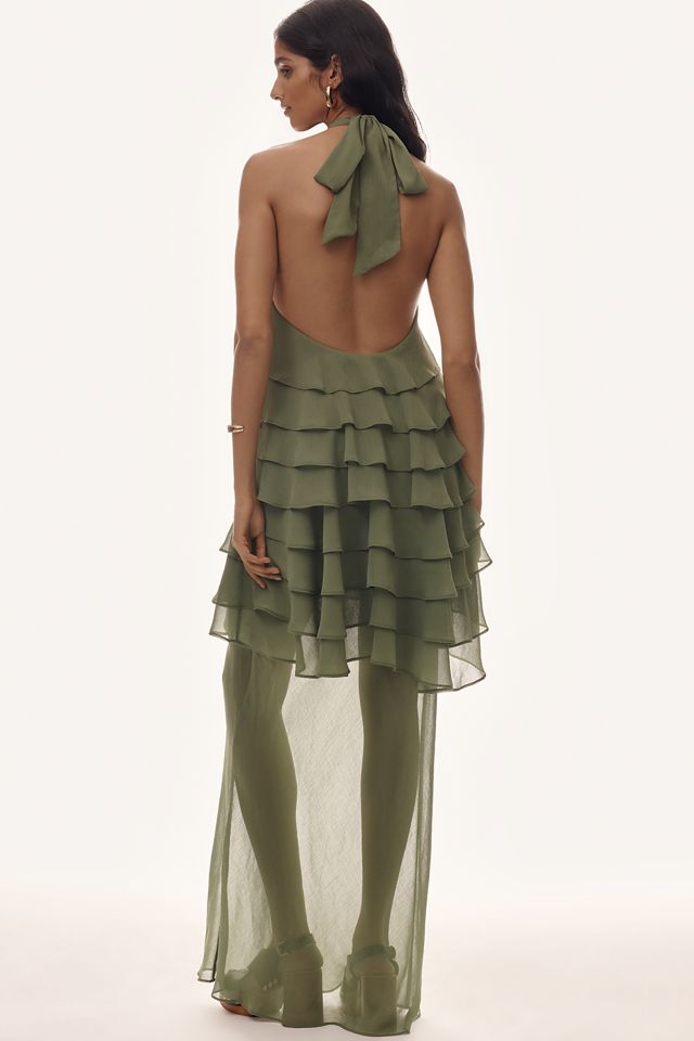 THIRD FORM Gaia Sheer Ruffle Halter Dress