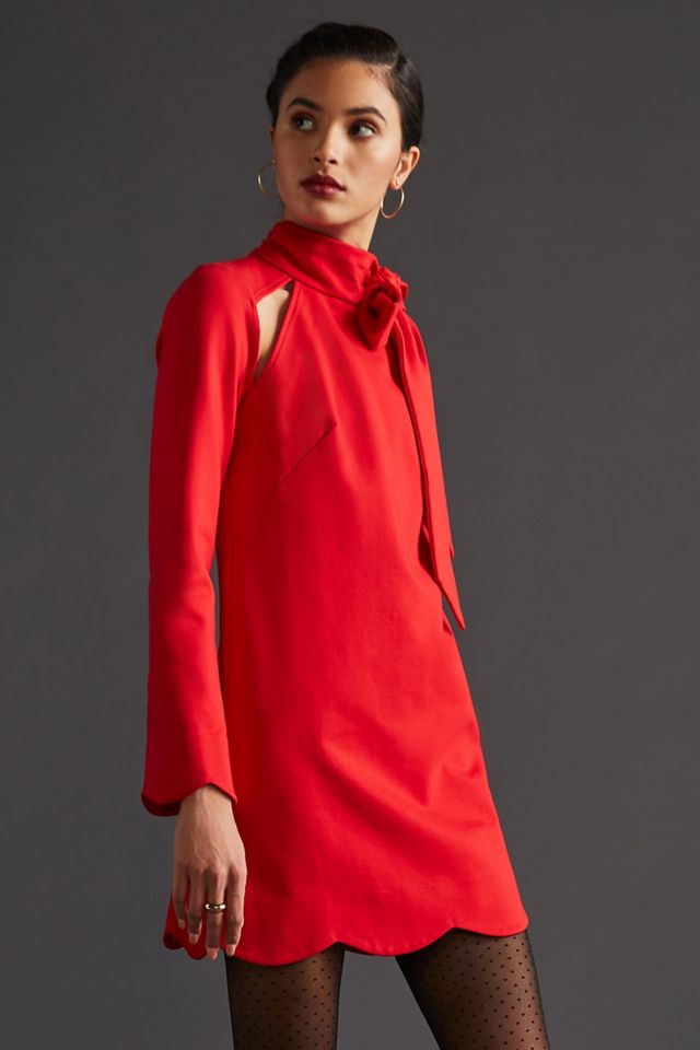 maeve tie strap mini dress Maeve Satin Portrait Front-Tie Mini Dress