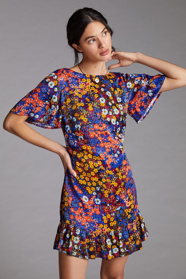 ruffled satin mini dress anthropologie Ruffled Satin Mini Dress