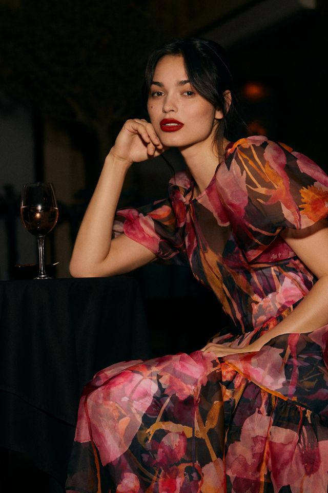 By Anthropologie Puff-Sleeve Organza Midi Dress #5