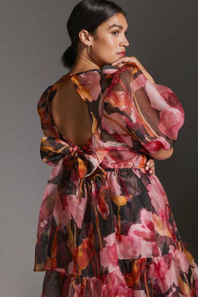 By Anthropologie Puff-Sleeve Organza Midi Dress #7