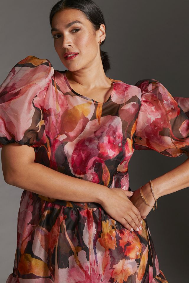 By Anthropologie Puff-Sleeve Organza Midi Dress #9