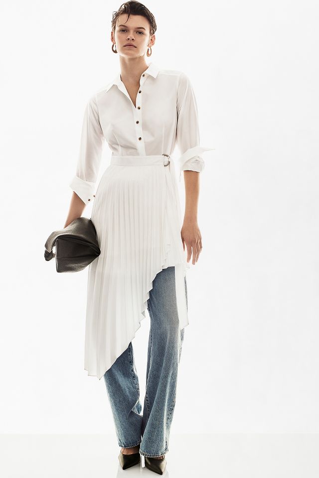 By Anthropologie Pleated Poplin Shirt Dress