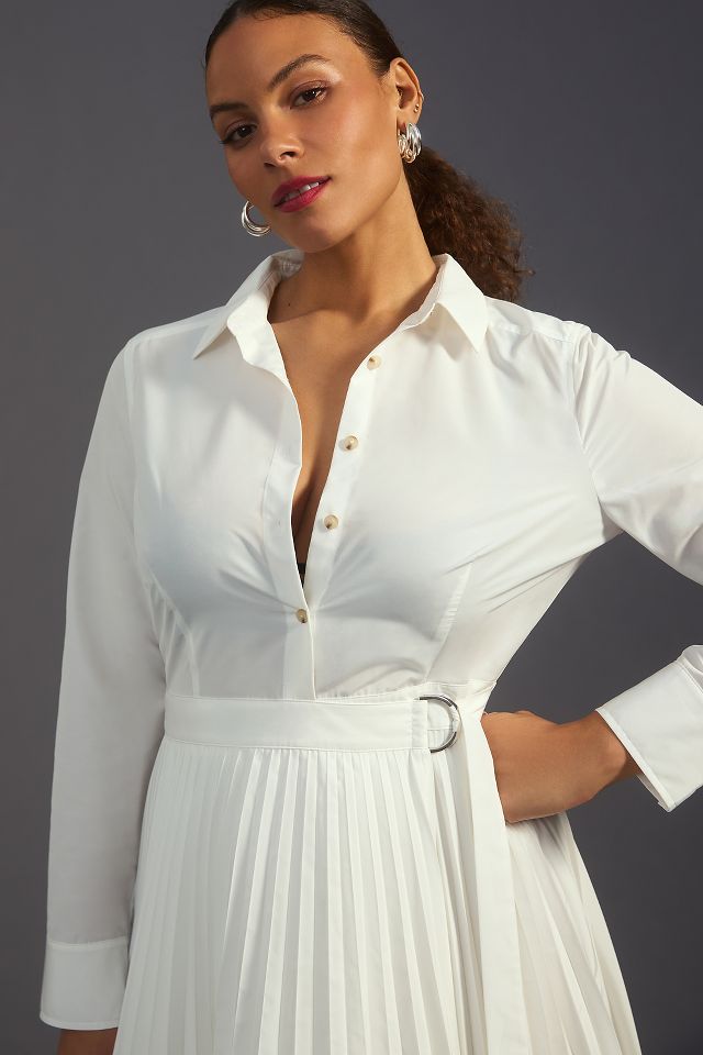 By Anthropologie Pleated Poplin Shirt Dress #9