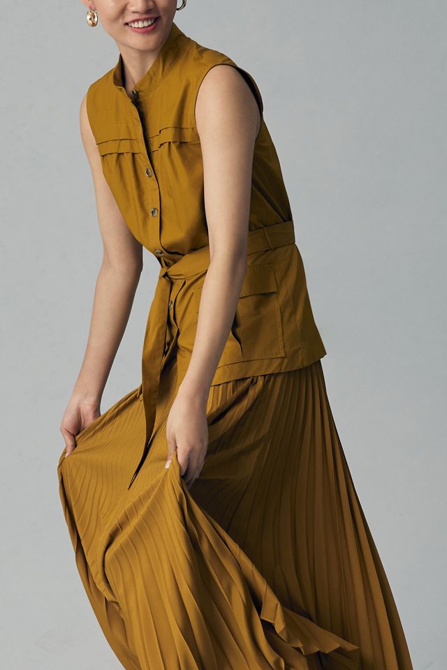 By Anthropologie Sleeveless Vested Pleated Midi Dress #1