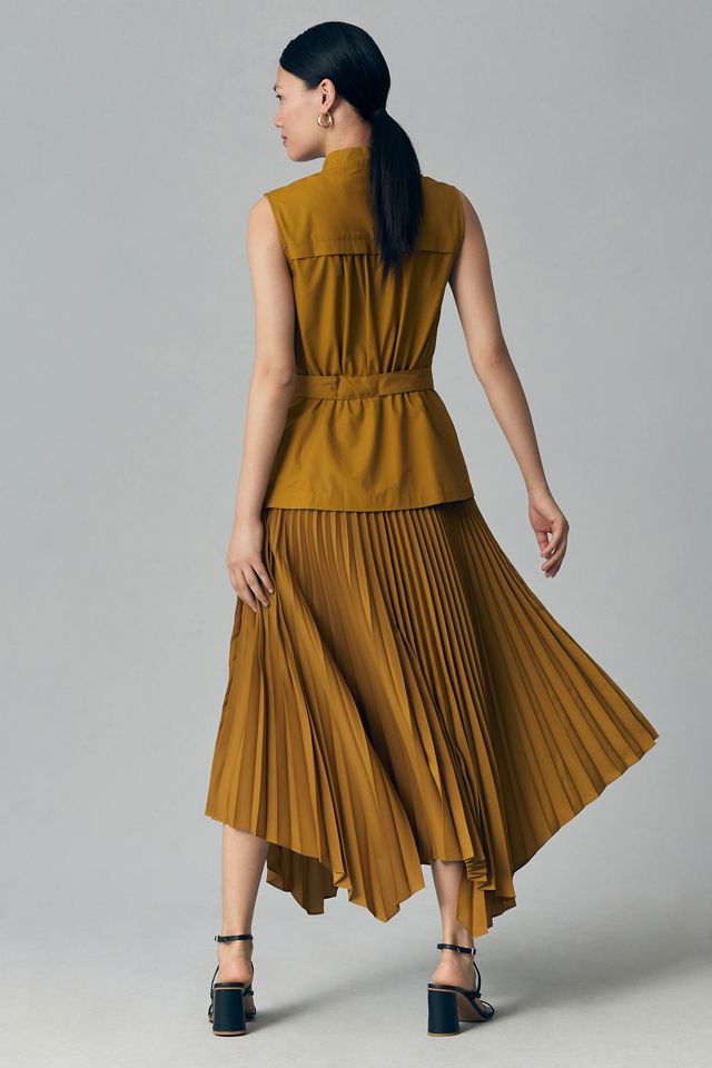 By Anthropologie Sleeveless Vest Pleated Midi Dress