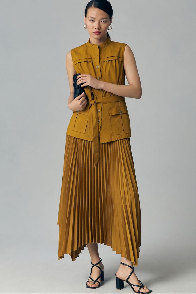 By Anthropologie Sleeveless Vested Pleated Midi Dress #3