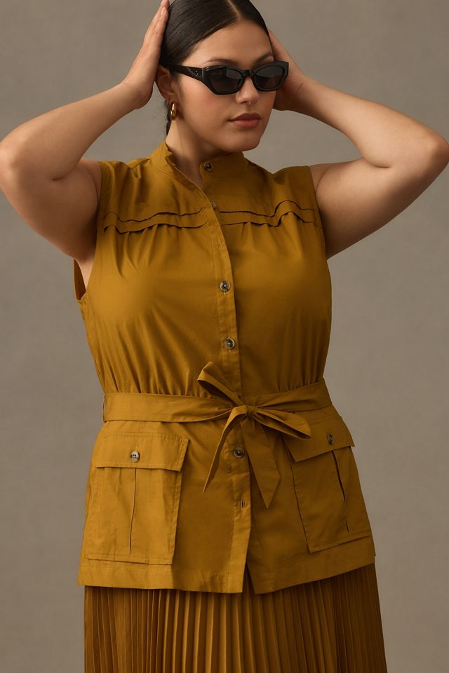 By Anthropologie Sleeveless Vested Pleated Midi Dress #6