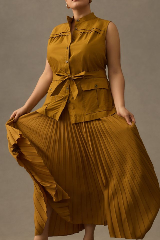 By Anthropologie Sleeveless Vested Pleated Midi Dress #7