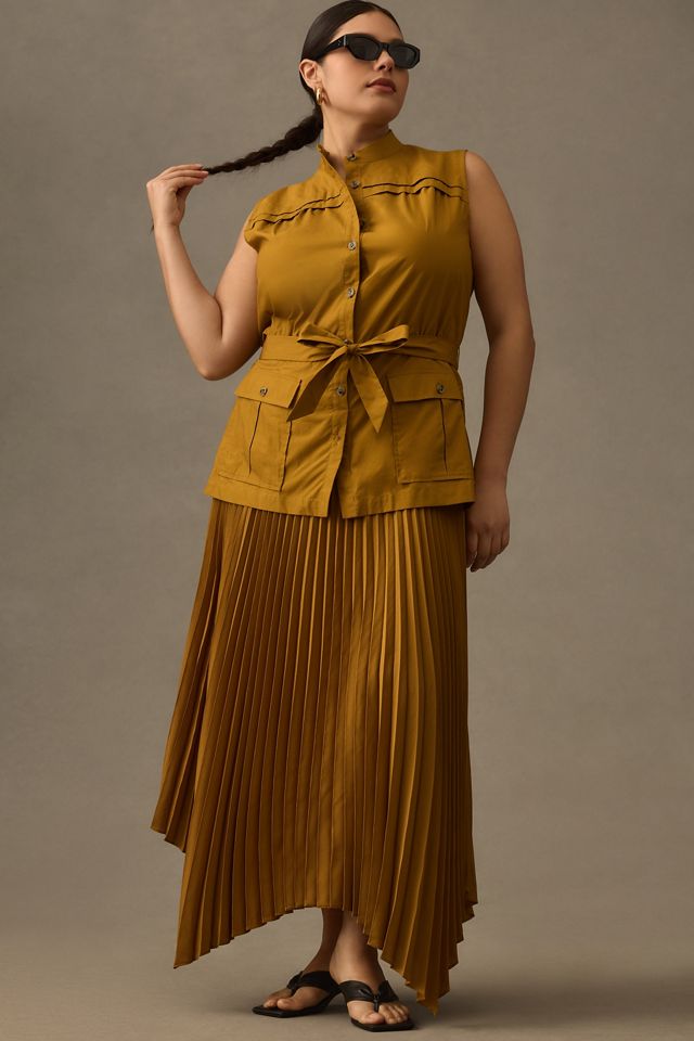By Anthropologie Sleeveless Vested Pleated Midi Dress #4