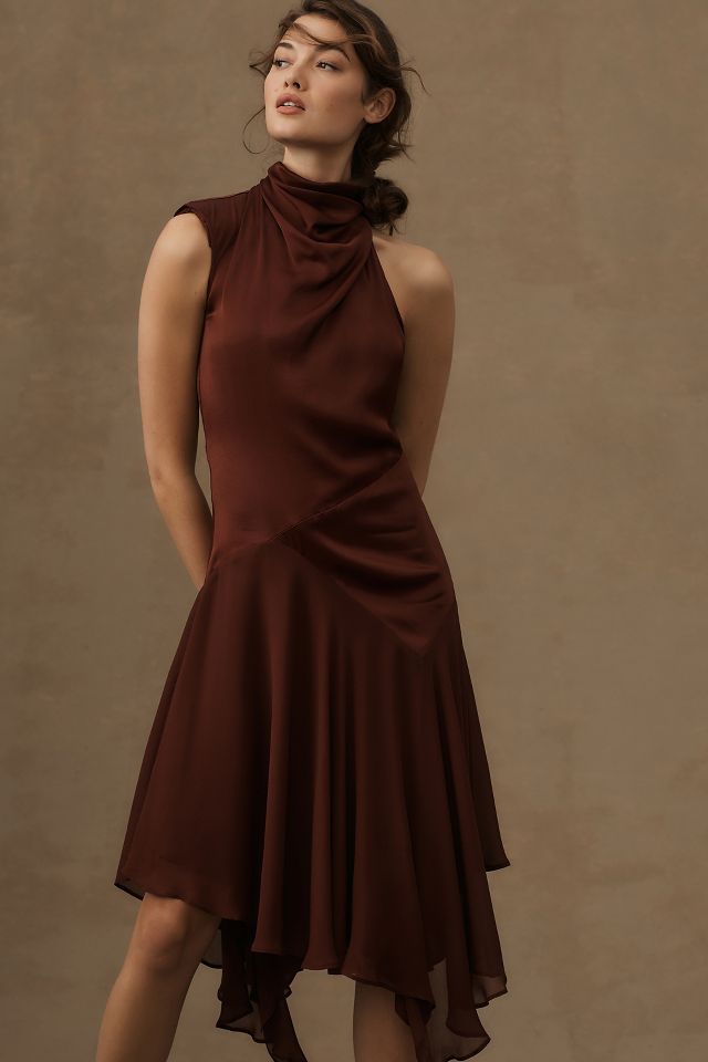 Asymmetrical mock shop neck dress